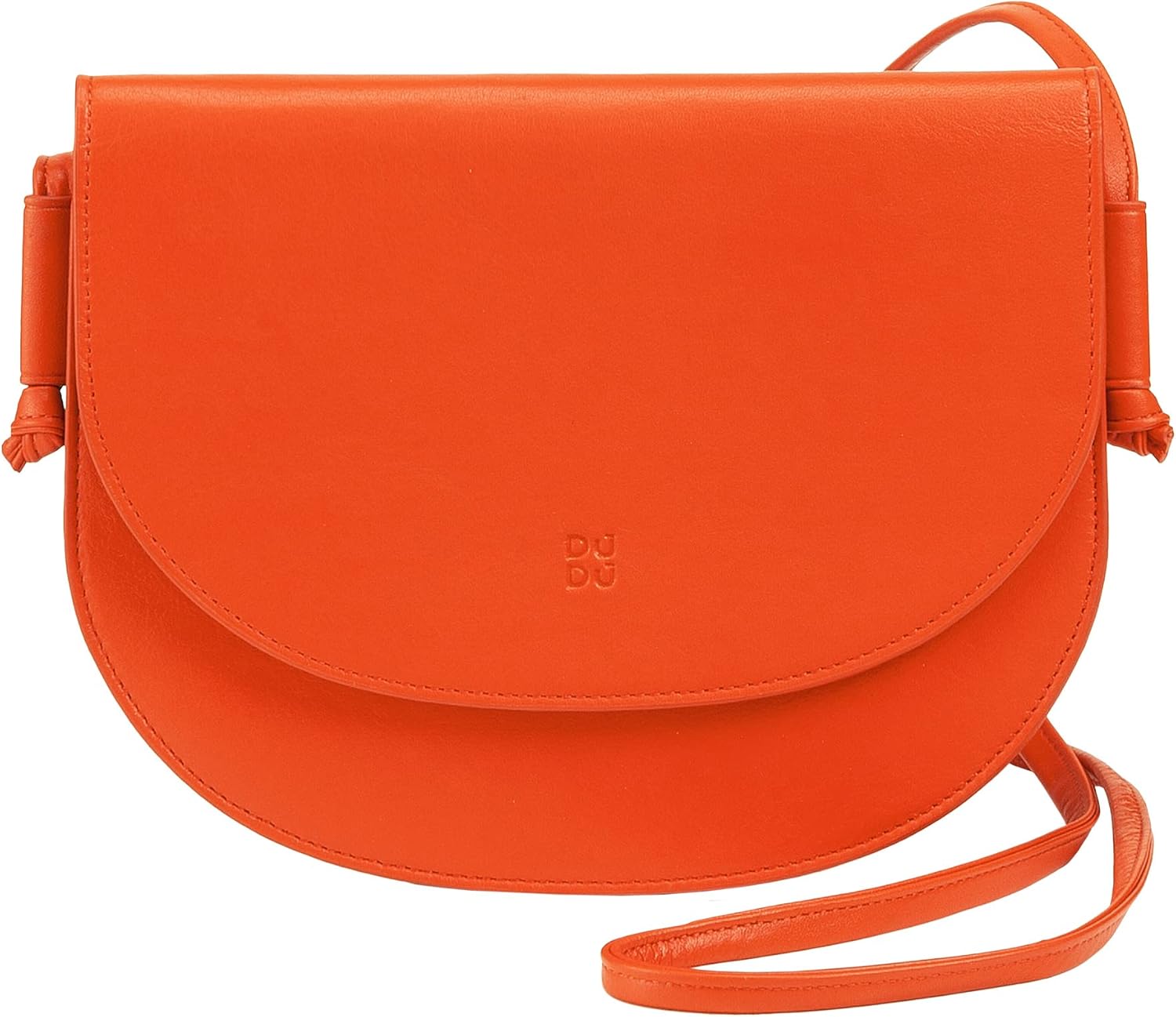 Bild von DuDu Damen Umhängetasche aus Leder, kompaktes schlankes Design Handtasche mit Knopfverschluss, verstellbarer Schulterriemen Orange