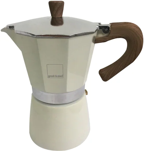 Bild von Gnali & Zani Venezia Espressokocher | Creme | Für 3 Tassen | Alle Herdarten inklusive Induktion | Aluminium Espresso kocher | Griffe aus Softtouch-Kunststoff in Holzoptik | Camping Kaffeekocher