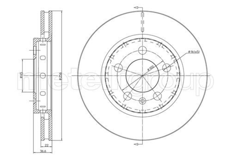 Bild von METELLI 23-0695C Bremsscheibe Bremsscheiben, Scheibenbremsen 256,0 22,0 5 65,0 Belüftet lackiert VOLKSWAGEN: Golf 4, Golf 4 Variant, Bora Variant