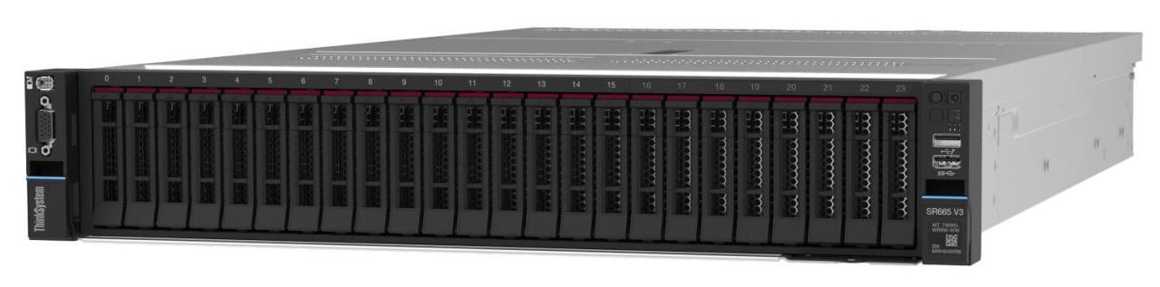 Bild von Lenovo ThinkSystem SR665 V3 7D9A - Server - Rack-Montage - 2U - zweiweg - 1 x EPYC 9124 / 3 GHz - RAM 32GB - keine HDD - AST2600 - kein Betriebssystem - Monitor: keiner (7D9AA01TEA)