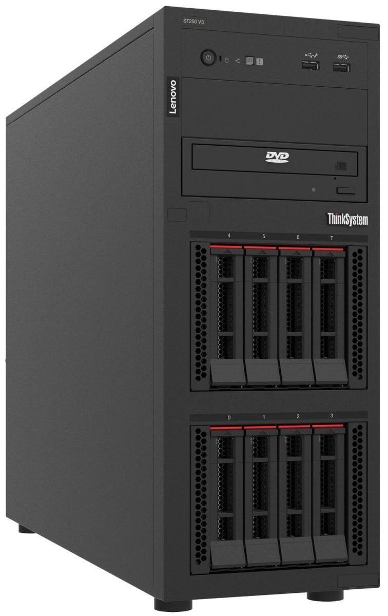 Bild von Lenovo ThinkSystem ST250 V3, 2,6 GHz, E-2468, 32 GB, DDR5-SDRAM, 800 W, Tower (32 GB, Tower Server), Server