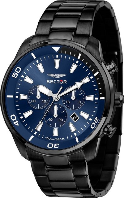 Bild von Sector Chronograph Sector Herren Armbanduhr Chrono, (Chronograph), Herren Armbanduhr rund, (ca. 36mm), Edelstahlarmband schwarz, Elegant