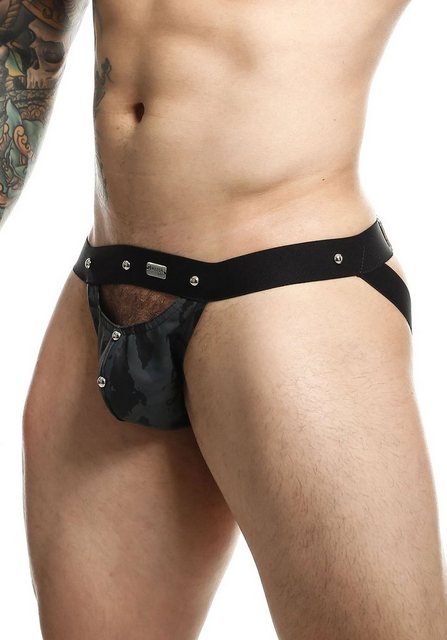 Bild von MOB Eroticwear String DNGEON Peekaboo Jockstrap Pofrei - grau (1-St) hinten offen