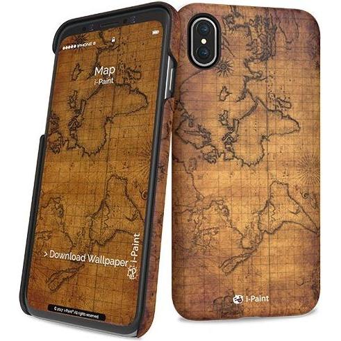 Bild von I-Paint Hard Case Slim for iPhone XS/X - Map (Apple iPhone X), Smartphone Hülle, Schwarz, Braun