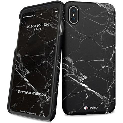 Bild von I-Paint Hard Case Slim for iPhone XS/X - Black Marble (Apple iPhone X), Smartphone Hülle, Schwarz