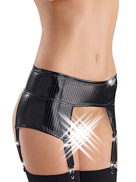 Bild von Eros Veneziani Nicola: Wetlook-Strapsgürtel und Strümpfe, schwarz (M/L)