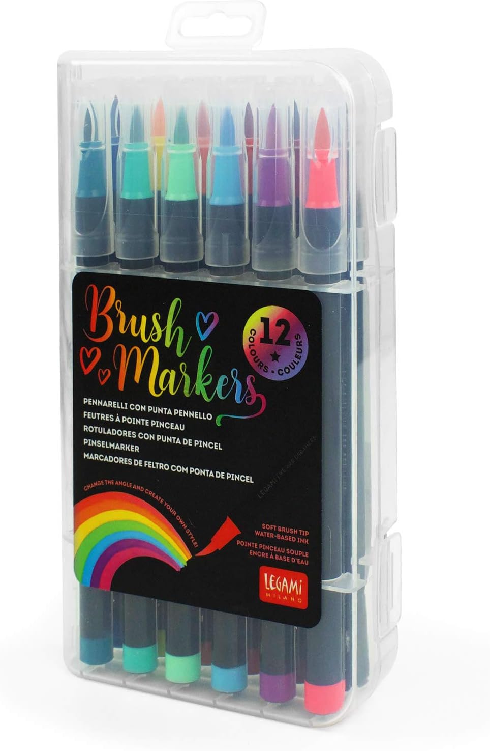 Bild von LEGAMI - 12er Set Filzstifte Mit Pinselspitze, Flexible Nylonfaserspitze, Für Flüssige Züge und Variable Breiten, Markerdurchmesser 1 cm