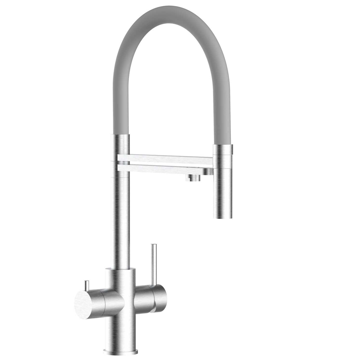 Bild von VIZIO 5 Wege Wasserhahn Küchenarmatur Edelstahl Massiv mit 360° Schwenkbarem Auslauf Abnehmbare 2 Strahl Handbrause Gebürstet   Grau