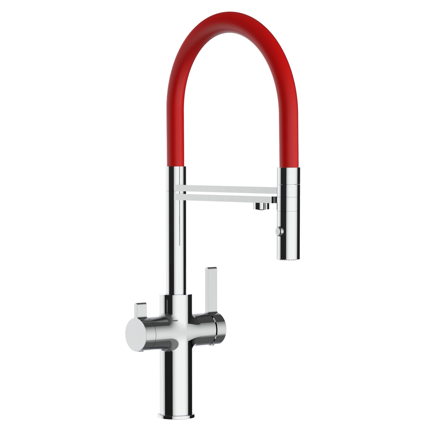 Bild von VIZIO NIEDERDRUCK 3 Wege Wasserhahn Küchenarmatur FC mit 360° Schwenkbarem Auslauf Abnehmbare 2 Strahl Handbrause Verchromt   Rot