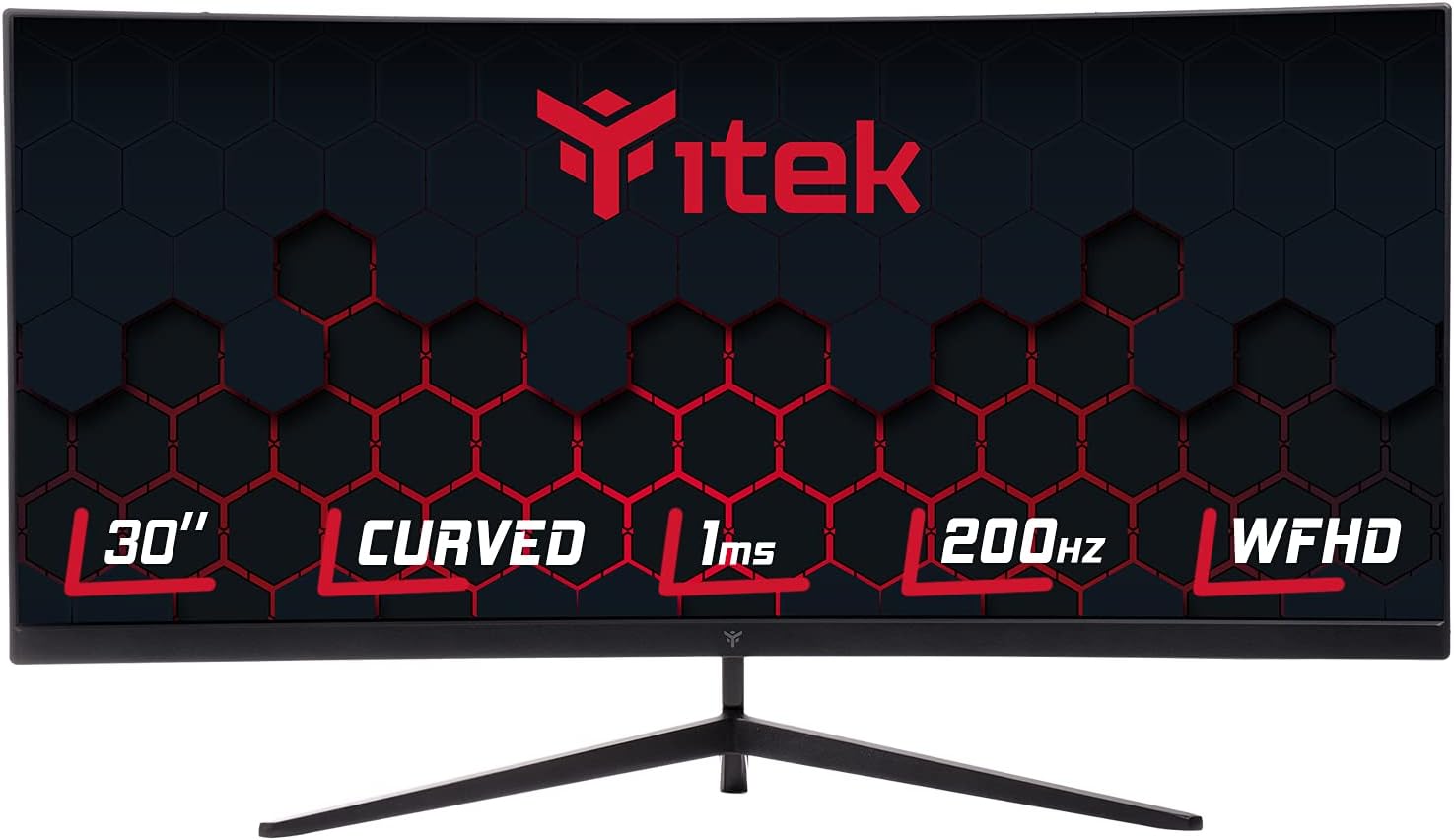 Bild von iTek Monitor GGC - 30" Curved R1800, WFHD 2560x1080 UltraWide, VA, 200Hz, 21:9, 1ms MPRT, 3xHDMI, DP, Audio, HDR Ready, Adapt Sync, Schwarz
