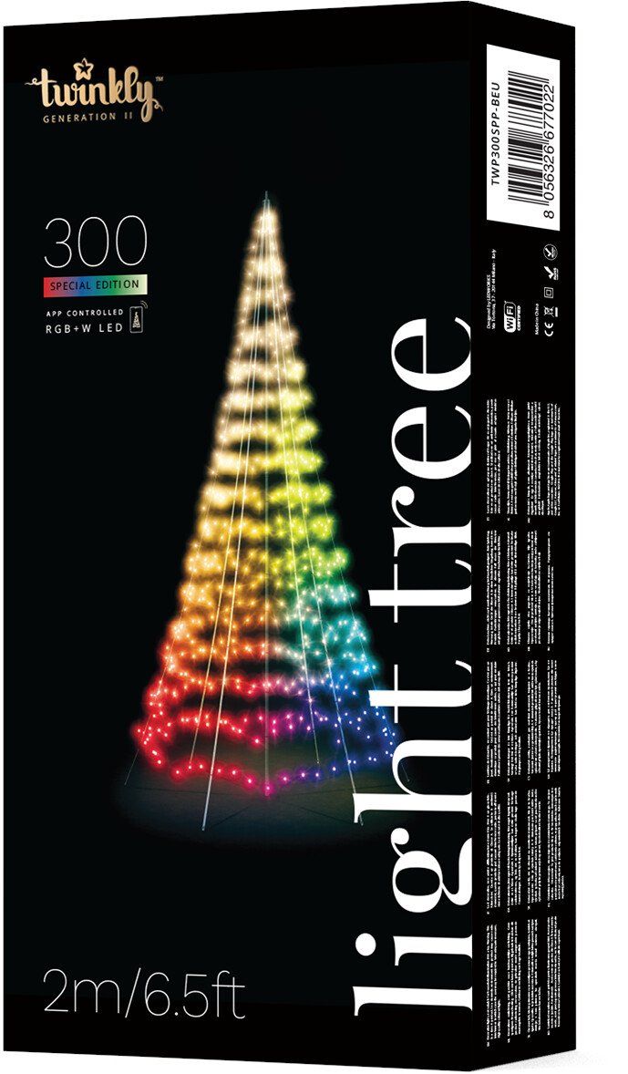 Bild von Twinkly Light Tree - 2 Meters Flag-pole Tree with 300 RGB + Warm White LEDs. Black Wire. Pole Included.