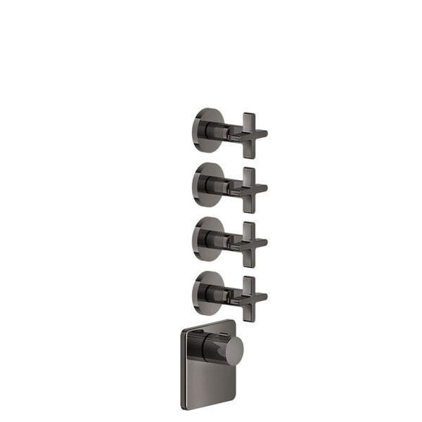 Bild von Gessi Inciso Fertigmontage-Set für 3/4 Hochleistungs Unterputz-Thermostat, vertikalen Montage, 4 separate Wege, 58348, Farbe: Metall Schwarz PVD