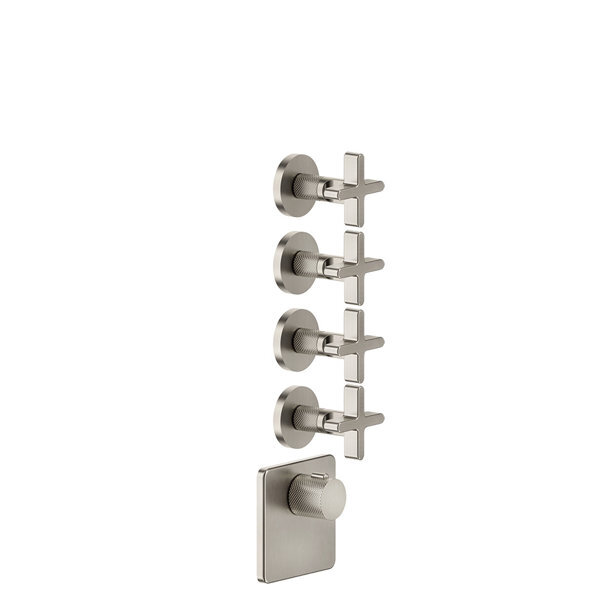 Bild von Gessi Inciso Fertigmontage-Set für 3/4 Hochleistungs Unterputz-Thermostat, vertikalen Montage, 4 separate Wege, 58348, Farbe: Finox Optik