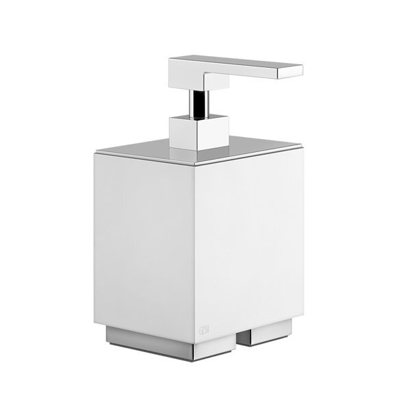Bild von Gessi Rettangolo Accessoires Seifenspender Standversion, Behälter weiß, 20837, Farbe: Messing gebürstet PVD