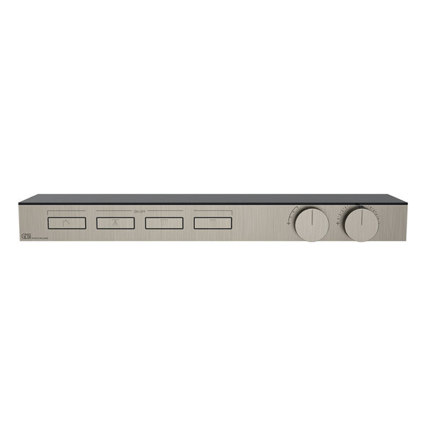 Bild von Gessi HI-FI, Fertigmontageset für 3/4 Hochleistungs-Thermostat mit Tasten-Bedienung, Ablage schwarzes ESG-Rauchglas, horizontalen Montage, 4 separaten Ausgänge, 63026, Farbe: Finox Optik