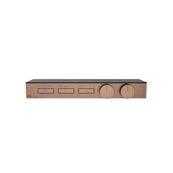 Bild von Gessi HI-FI, Fertigmontageset für 3/4 Hochleistungs-Thermostat,Tasten-Bedienung, Ablage schwarzes ESG-Rauchglas, horizontalen Montage mit 3 separaten Ausgänge, 63024, Farbe: Kupfer gebürstet PVD