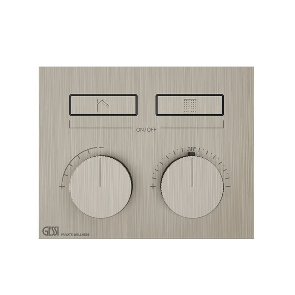 Bild von Gessi HI-FI, Fertigmontageset Unterputz-Thermostat mit Tasten-Bedienung, 2 separate Ausgänge, 63004, Farbe: Finox Optik