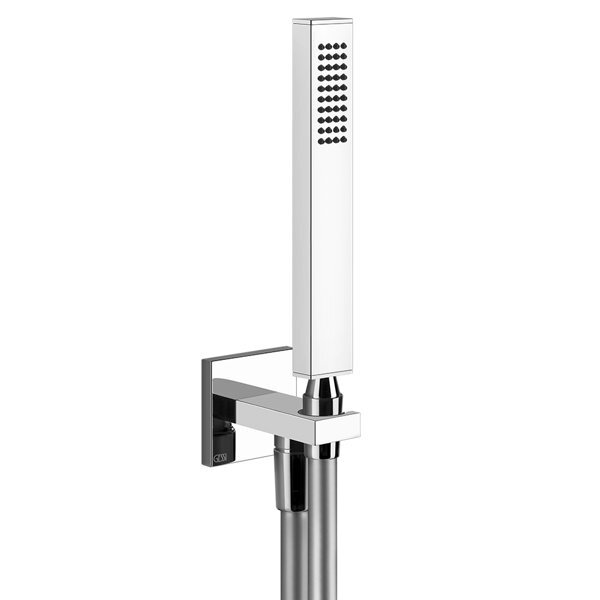 Bild von Gessi Rettangolo Brause-Set inklusive Wandanschlussbogen 1/2, mit Halterung und Antikalkbrause, 20123, Farbe: Messing gebürstet PVD