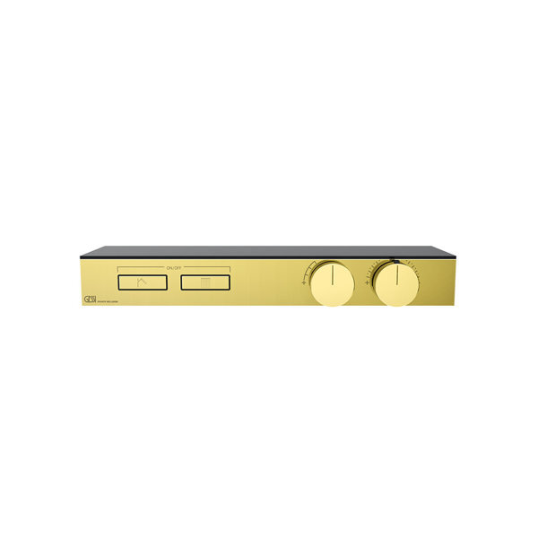 Bild von Gessi HI-FI, Fertigmontageset für 3/4 Hochleistungs-Thermostat, Tasten-Bedienung, Ablage, ESG-Rauchglas, horizontalen Montage, 2 separaten Ausgänge, 63022, Farbe: Gold PVD