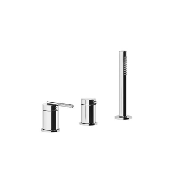 Bild von Gessi Ingranaggio Dreiloch-Wannenrand-Armatur, 2-Wege-Umlenk-Kartusche, separater Wanneneinlauf, Brauseschlauch 1,50 m, herausziehbarer Antikalk-Handbrause, 63547, Farbe: Messing PVD