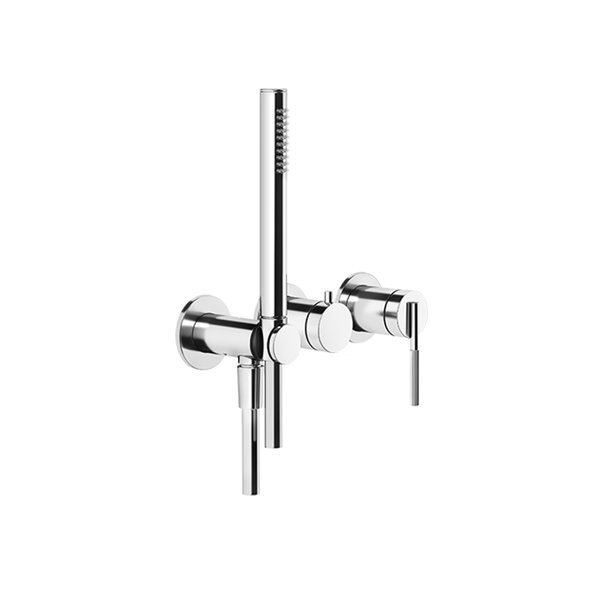 Bild von Gessi Ingranaggio Fertigmontageset Einhebelmischer Dusche/Wanne, runde Rosetten für Unterputz-Körper, 63545, Farbe: Messing PVD