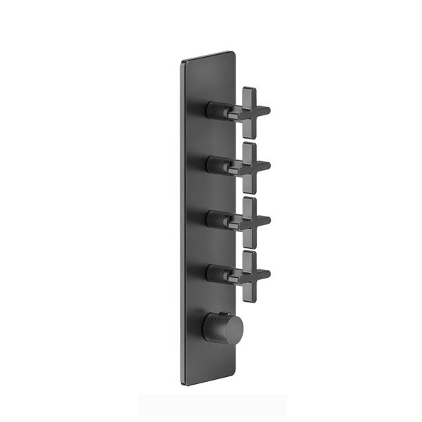Bild von Gessi Inciso+ Fertigmontage-Set für 3/4 Hochleistungs Unterputz-Thermostat, eine Rosette, vertikale Montage, 4 separate Wege, 58228, Farbe: Warm Bronze gebürstet PVD