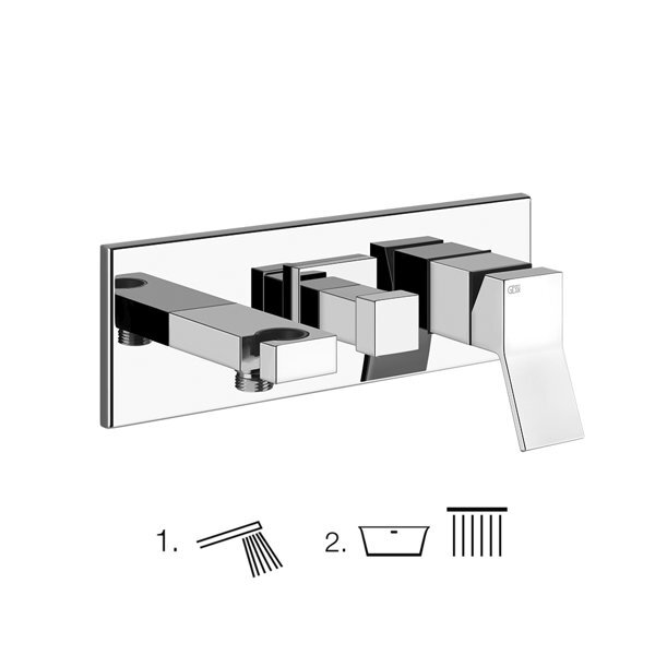 Bild von Gessi Rettangolo K, Fertigmontageset für Brause-Einhebelmischer, 2-Wege Umstellung, direkter Wandanschlussbogen mit Halterung, 53140735, Farbe: Warm Bronze PVD