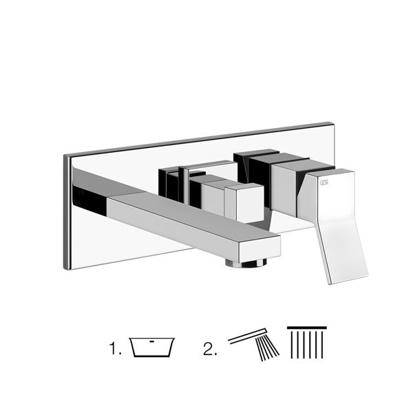 Bild von Gessi Rettangolo K, Brause-Fertigmontageset für Unterputz-Einhebelmischer mit Wanneneinlauf, 2-Wege Umsteller, Wanneneinlauf, nach Umstellung offener Ausgang, 53136735, Farbe: Messing PVD