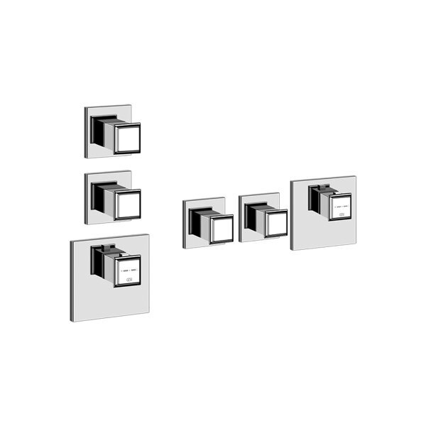 Bild von Gessi Eleganza, Fertigmontageset, für Hochleistungs-Thermostat mit 2 separat zu öffnenden Ventilen für Unterputzkasten, einzelner Ausgang, 46224, Farbe: Messing gebürstet PVD