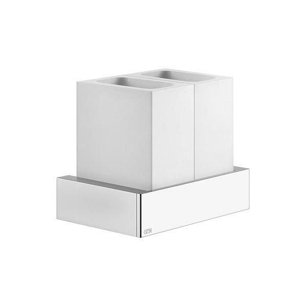 Bild von Gessi Rettangolo Accessoires Doppel-Glashalter zur Wandmontage, Becher weiß, 20810, Farbe: Messing gebürstet PVD
