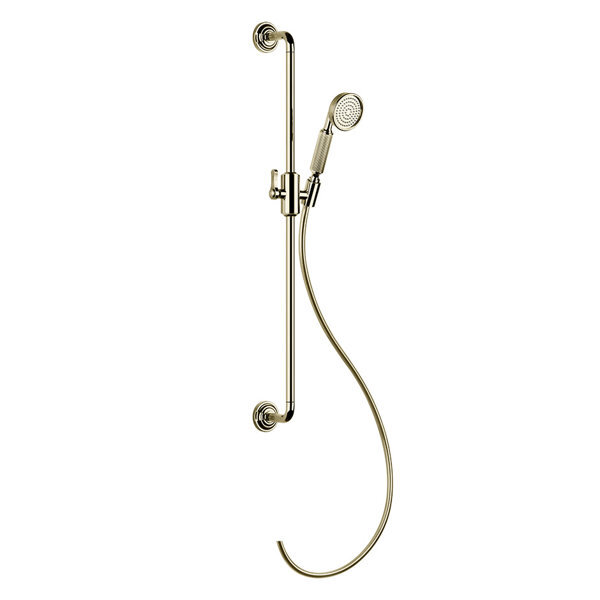 Bild von Gessi Venti20 Brausestange mit gebogener Halterung, mit schwenkbarem Brausehalter, Wandmontage, 1-Strahl, 1/2 Anschluss, 65144, Farbe: Messing PVD