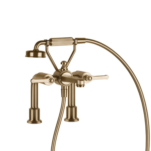Bild von Gessi Venti20 2-Loch-Wannenarmatur, mit Schlauch u. Handbrause, 2-Wege, Ausladung 250mm, Wandmontage, 65115, Farbe: Warm Bronze gebürstet PVD