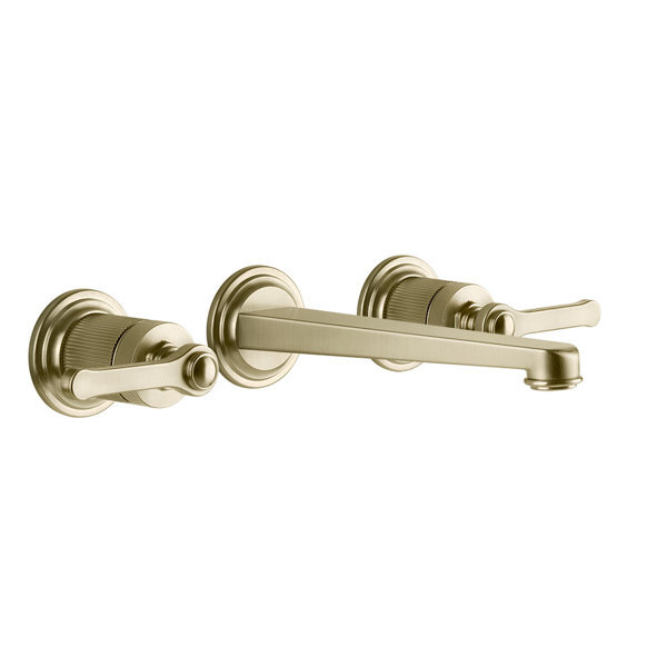 Bild von Gessi Venti20 Fertigmontageset 3-Loch Waschtisch-Einhebelmischer, Ausladung 201mm, ohne Ablaufgarnitur, Wandmontage, 65091, Farbe: Messing gebürstet PVD
