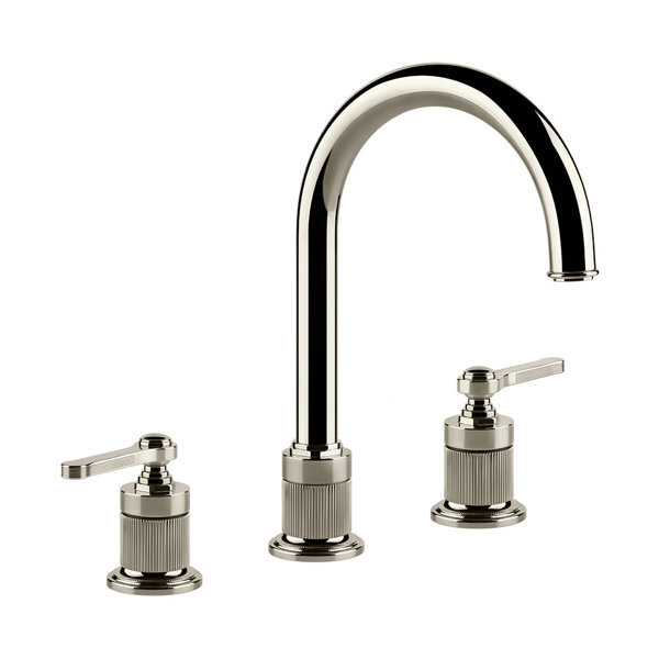 Bild von Gessi Venti20 3-Loch-Waschtischarmatur, Ausladung 172mm, mit Ablaufgarnitur, Tischmontage, 65015, Farbe: Nickel PVD
