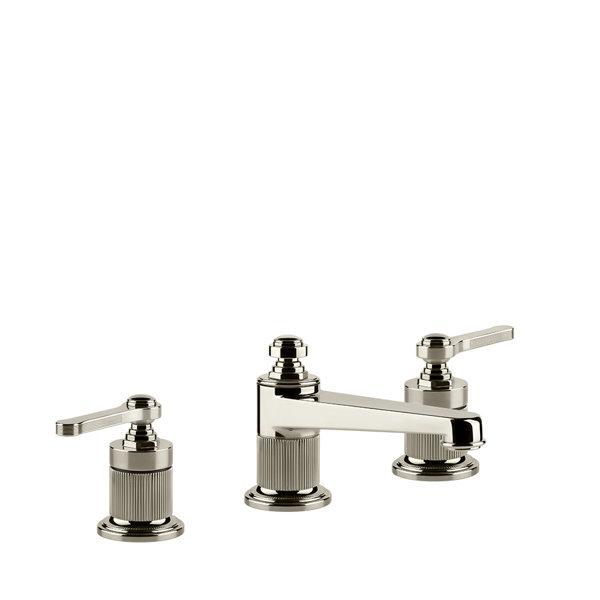 Bild von Gessi Venti20 3-Loch-Waschtischarmatur, Ausladung 134mm, Höhe 50mm, ohne Ablaufgarnitur, Tischmontage, 65013, Farbe: Nickel PVD