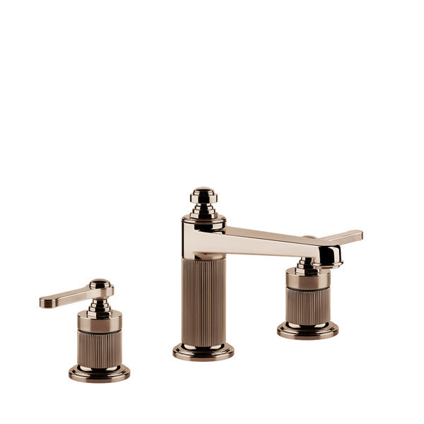 Bild von Gessi Venti20 3-Loch-Waschtischarmatur, Ausladung 134mm, Höhe 98mm, mit Ablaufgarnitur, Tischmontage, 65012, Farbe: Kupfer PVD