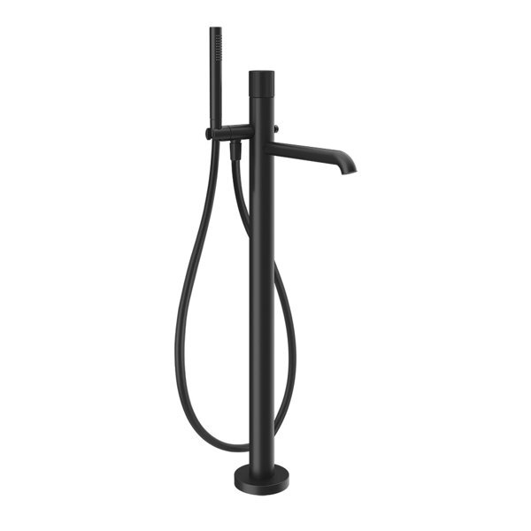 Bild von Gessi Habito Fertigmontageset Wanne-Einhebelmischer, mit Handbrause u. Schlauch, 2-Wege Umsteller zum Ziehen, Bodenmontage, RIGATO, 70528, Farbe: Schwarz Matt