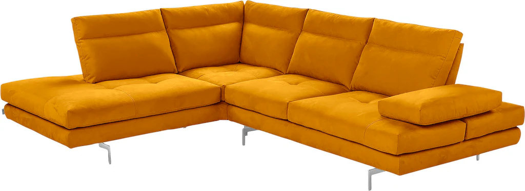 Bild von CALIA ITALIA Ecksofa "Toby Wing, L-Form, Multifunktionssofa, bequem und edel", Sitztiefenverstellung und Armteilfunktion, Füße chrom glänzend