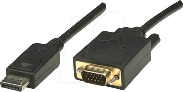 Bild von 3.00m Techly Displayport Adapterkabel Displayport Stecker auf VGA 15pol Stecker Schwarz mit Arretierung / schraubbar / vergoldet
