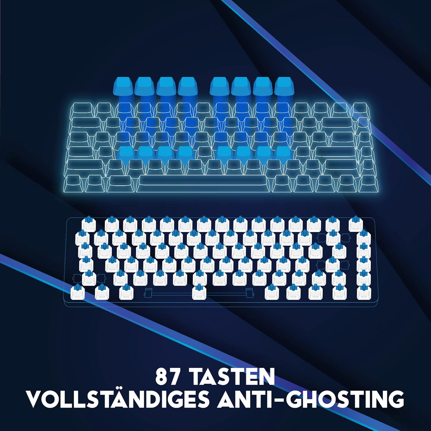 Bild von DR1TECH Raven Mechanische TKL Gaming Tastatur Für PC/PS4 mit RGB Hintergrundbeleuchtung - 87 Tasten Anti Ghosting - Ergonomische USB Tastatur mit Kabel (Internationales-Layout)