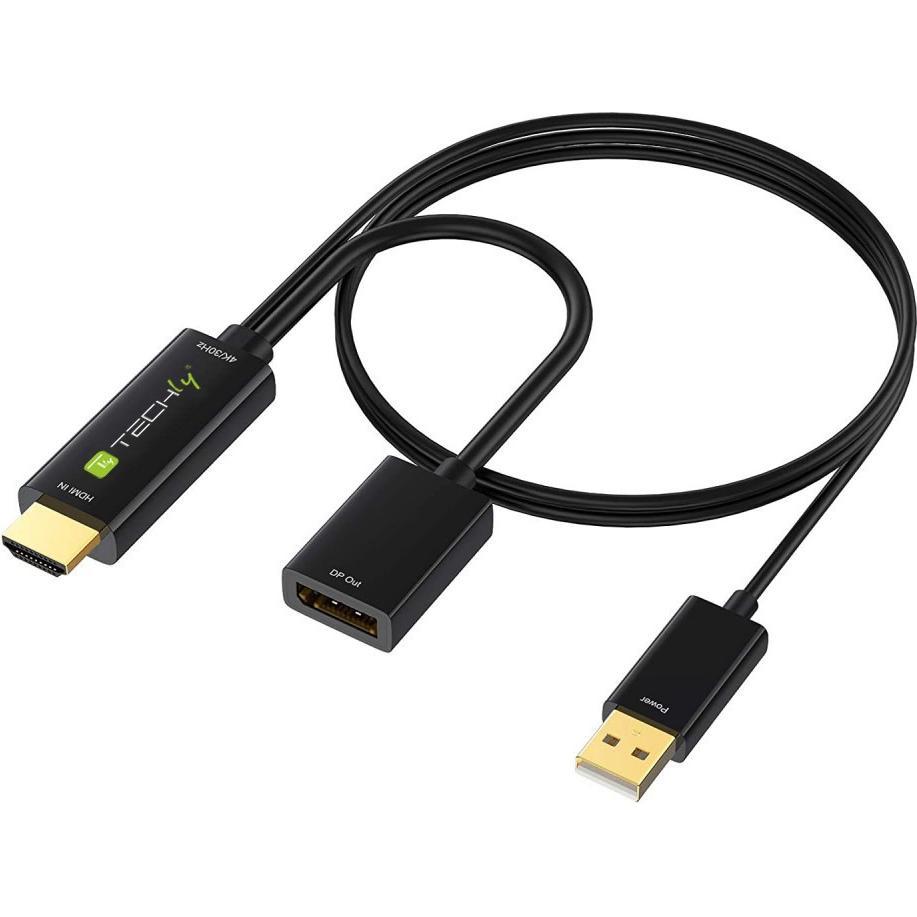Bild von Techly Adapter HDMI M auf DisplayPort F + USB-A M 4K 60Hz (HDMI, USB, 0 cm), Data + Video Adapter, Schwarz