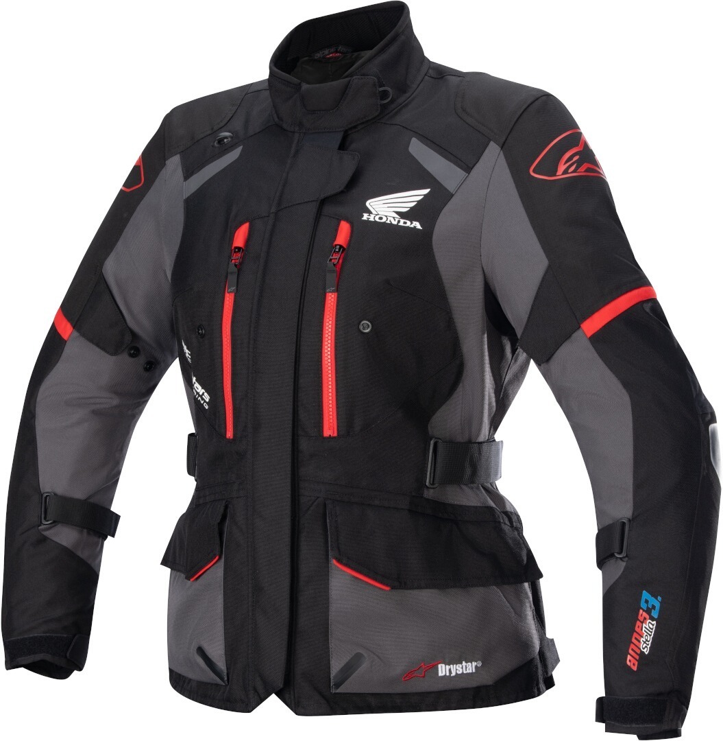 Bild von Alpinestars Honda Andes v3 Drystar wasserdichte Damen Motorrad Textiljacke, schwarz-grau-rot, Größe XL