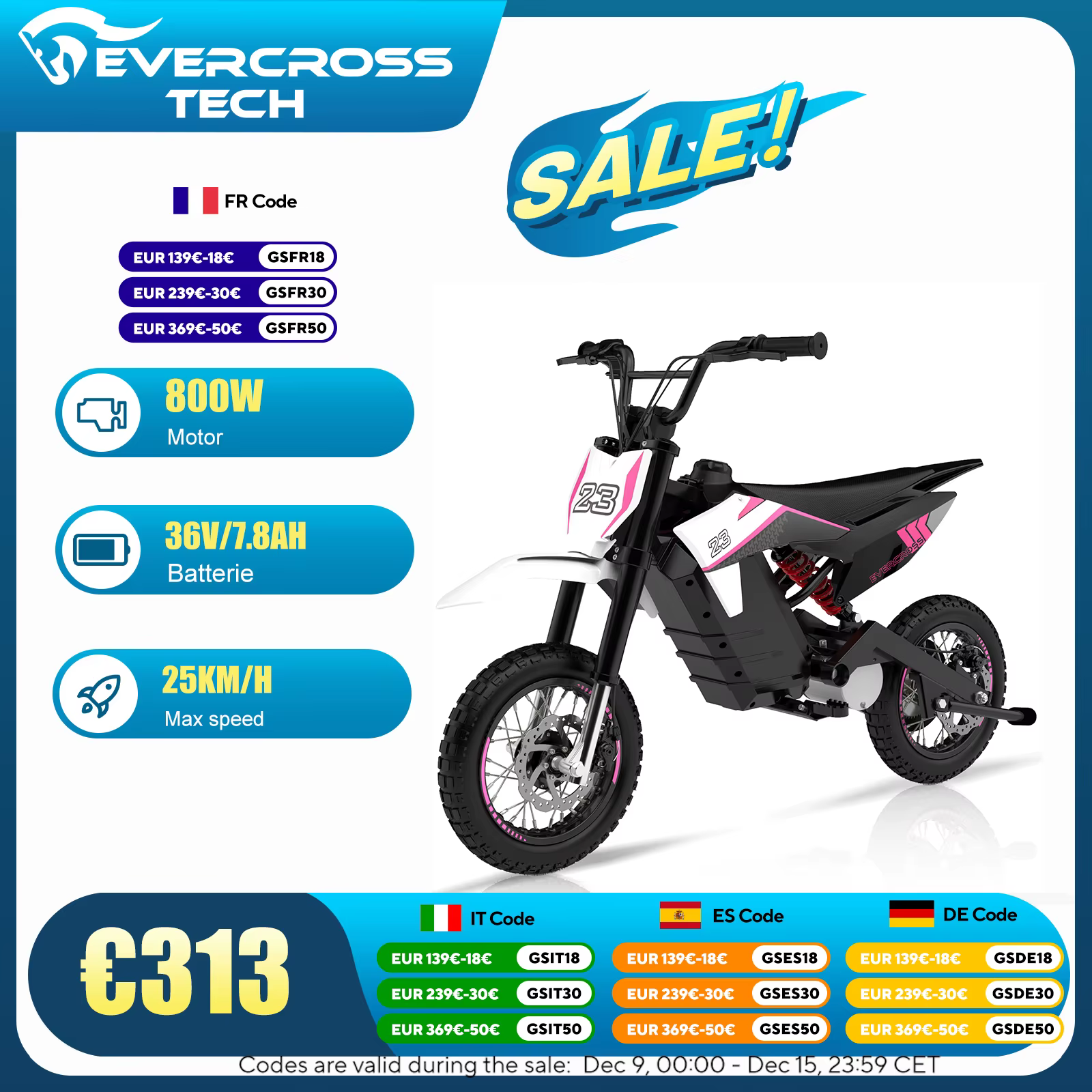 Bild von EVERCROSS TECH EV65M electric Motocross electric moped with engine of 800W speed modes 10/20/25 KM/H