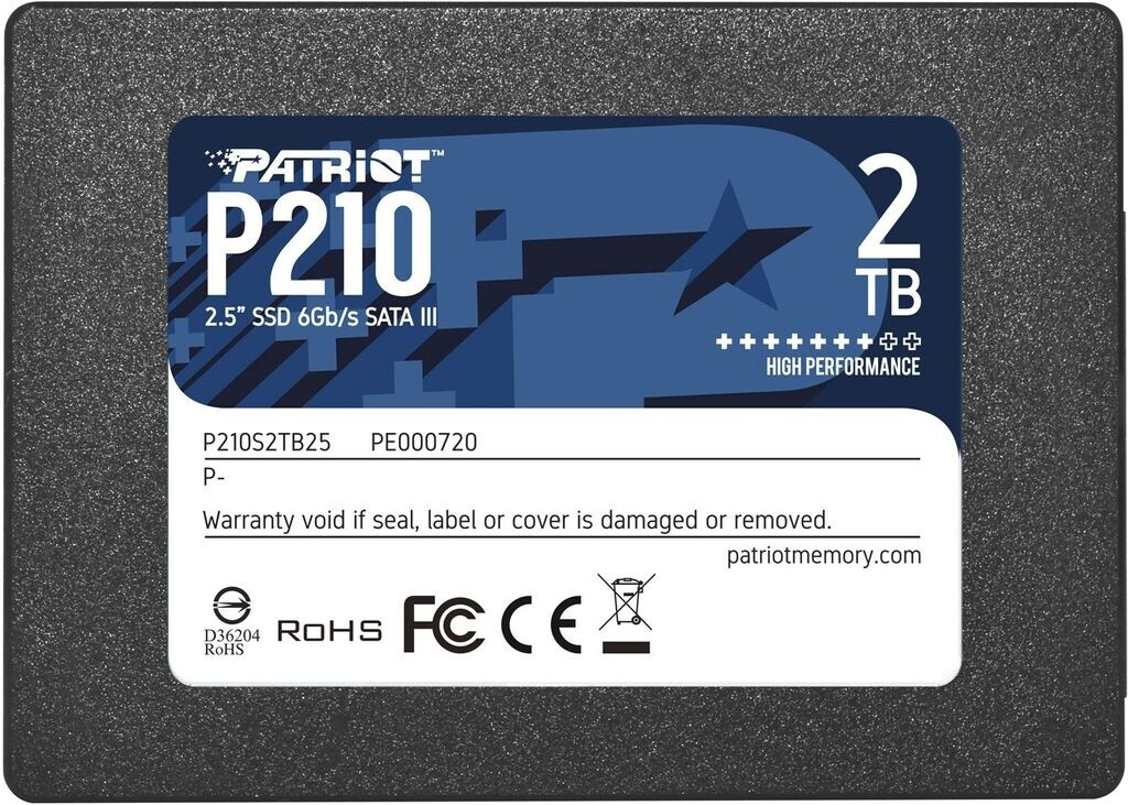 Bild von Patriot SSD P210 2TB SATA 3.0 Schreibgeschwindigkeit 430 MByte (2000 GB, 2.5"), SSD