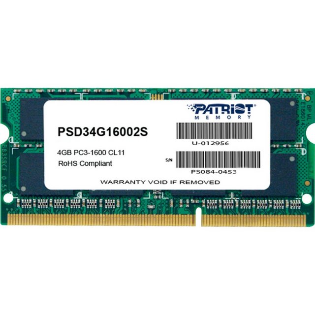 Bild von Patriot - Signature Line - DDR3 - 4 gb - so dimm 204-PIN - 1600 MHz / PC3-12800 - CL11 - 1.5 v - ungepuffert - nicht-ECC (PSD34G16002S)