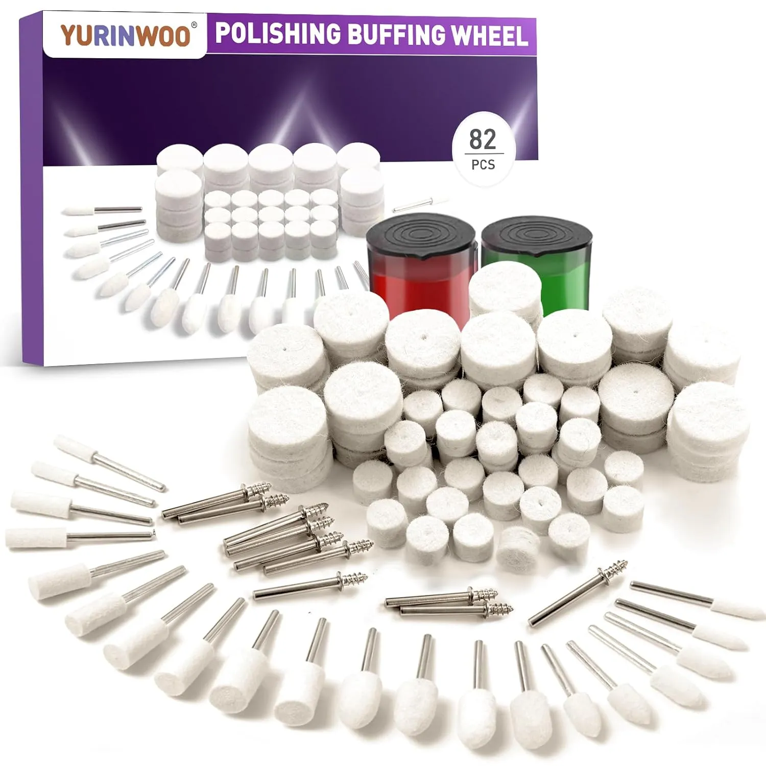 Bild von 82 Stück Wollfilz Polierscheiben Set für Dremel mit 1/8 Zoll Schaft, geeignet zum Schleifen und Polieren von Metall, Jade und Glas