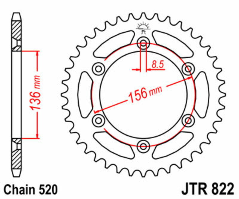 Bild von JT SPROCKETS Standardkrone aus Stahl 822 - 520