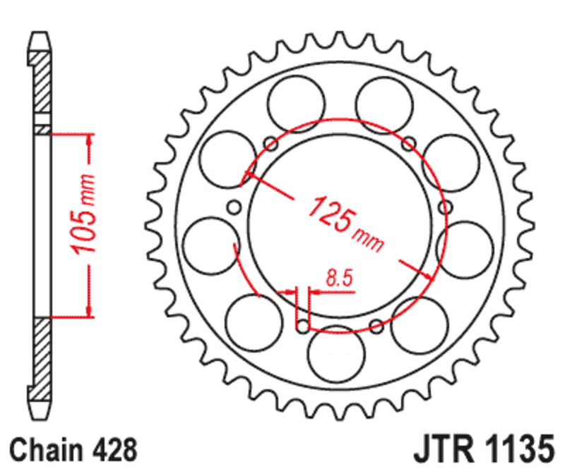 Bild von JT SPROCKETS Standard Stahl Ritzel 1135 - 428