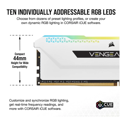 Bild von Corsair Vengeance RGB Pro SL Weiß 32GB Kit (2x16GB) DDR4-3200 CL16 DIMM Arbeitsspeicher