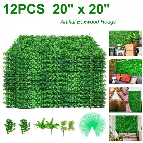Bild von VEVOR Künstliche Hecke 12 Stk 50,8 x 50,8 cm aus 100% PE Pflanzenwand 3 m2 Abdeckungsfläche Sichtschutzhecke 4 cm Stärke Wanddekoration Pflanzen Hecke